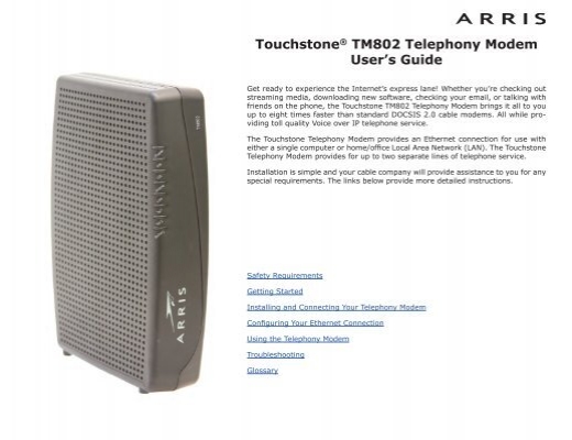 Touchstone TM802 Telephony Modem User's Guide - Arris