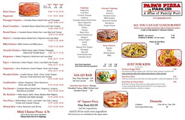 Papa's Pizza - Bassett - Menu & Hours - Order Delivery