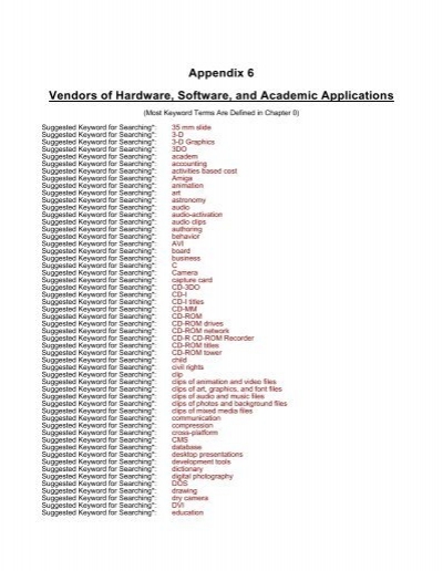Appendix 6 Vendors of Hardware, Software, and  - Trinity University