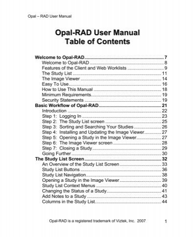 Opal-RAD User Manual .pdf - Viztek Medical Imaging