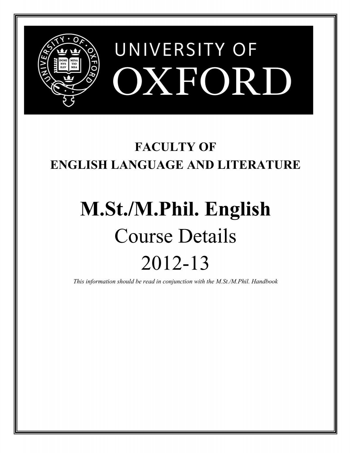 Mst Mphil Course Details 12 13 Pdf Faculty Of English