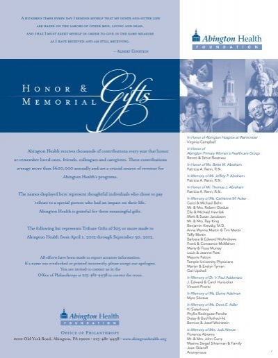 View Tribute Gifts - Abington Memorial Hospital