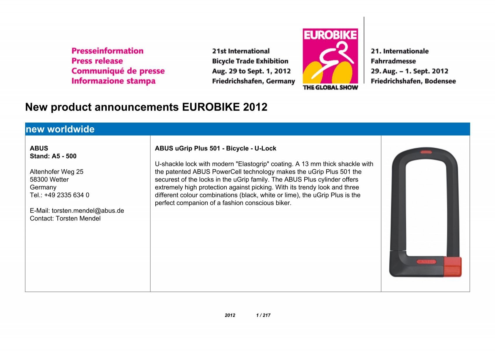 New product announcements EUROBIKE 2012