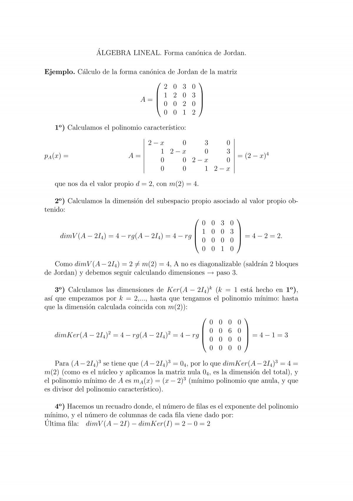 Algebra Lineal Forma Canonica De Jordan Ejemplo Calculo