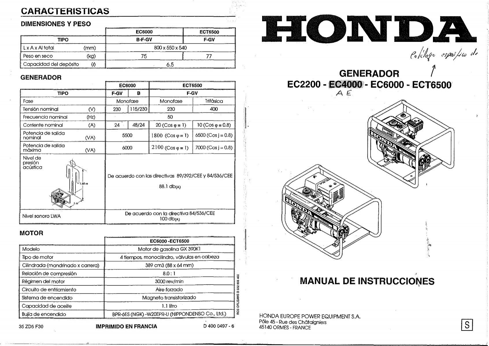 Grupo Electrogeno HONDA EP2500 nafta 220V 2200W arranque manual