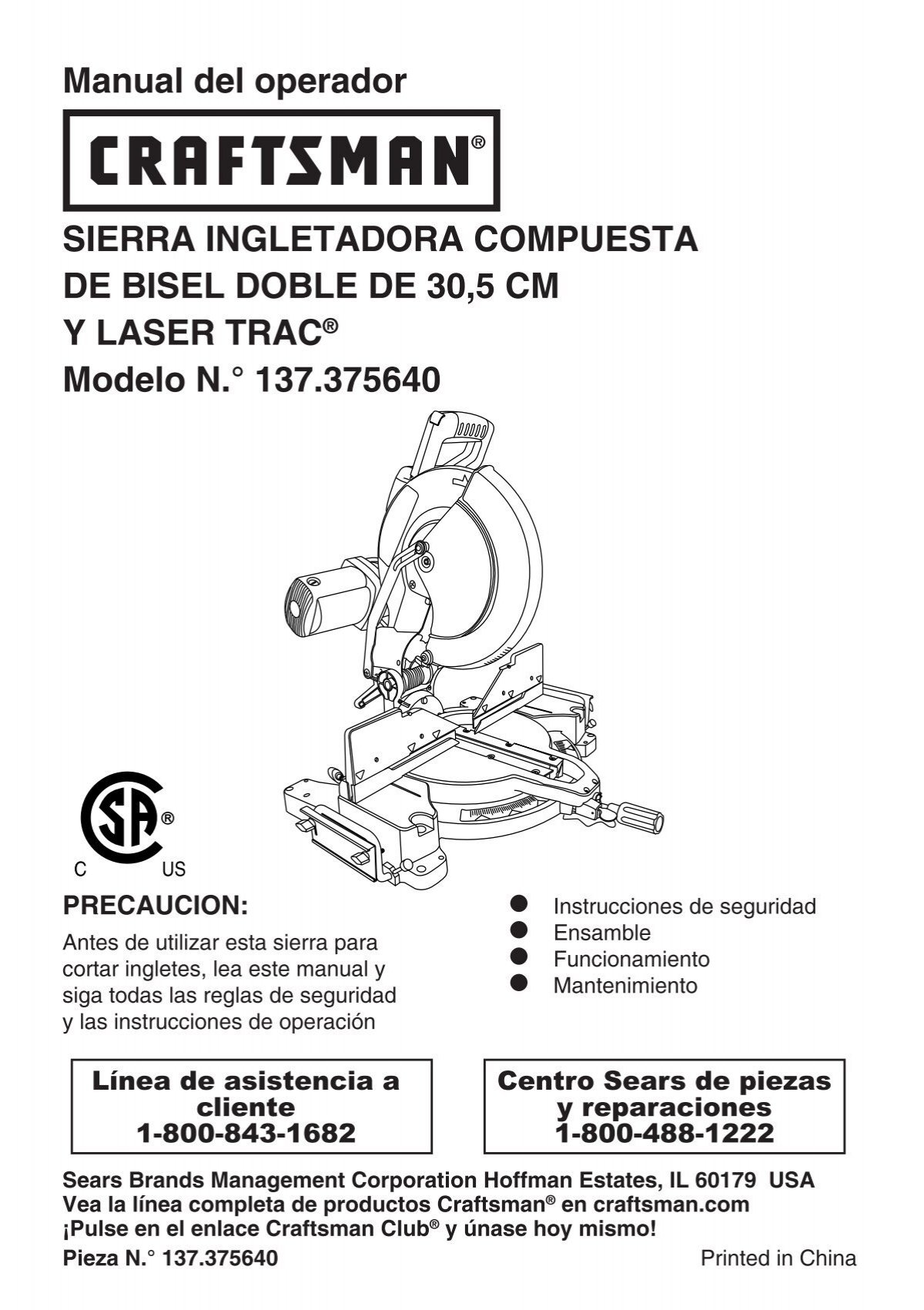 Manual del operador SIERRA INGLETADORA  - Sears
