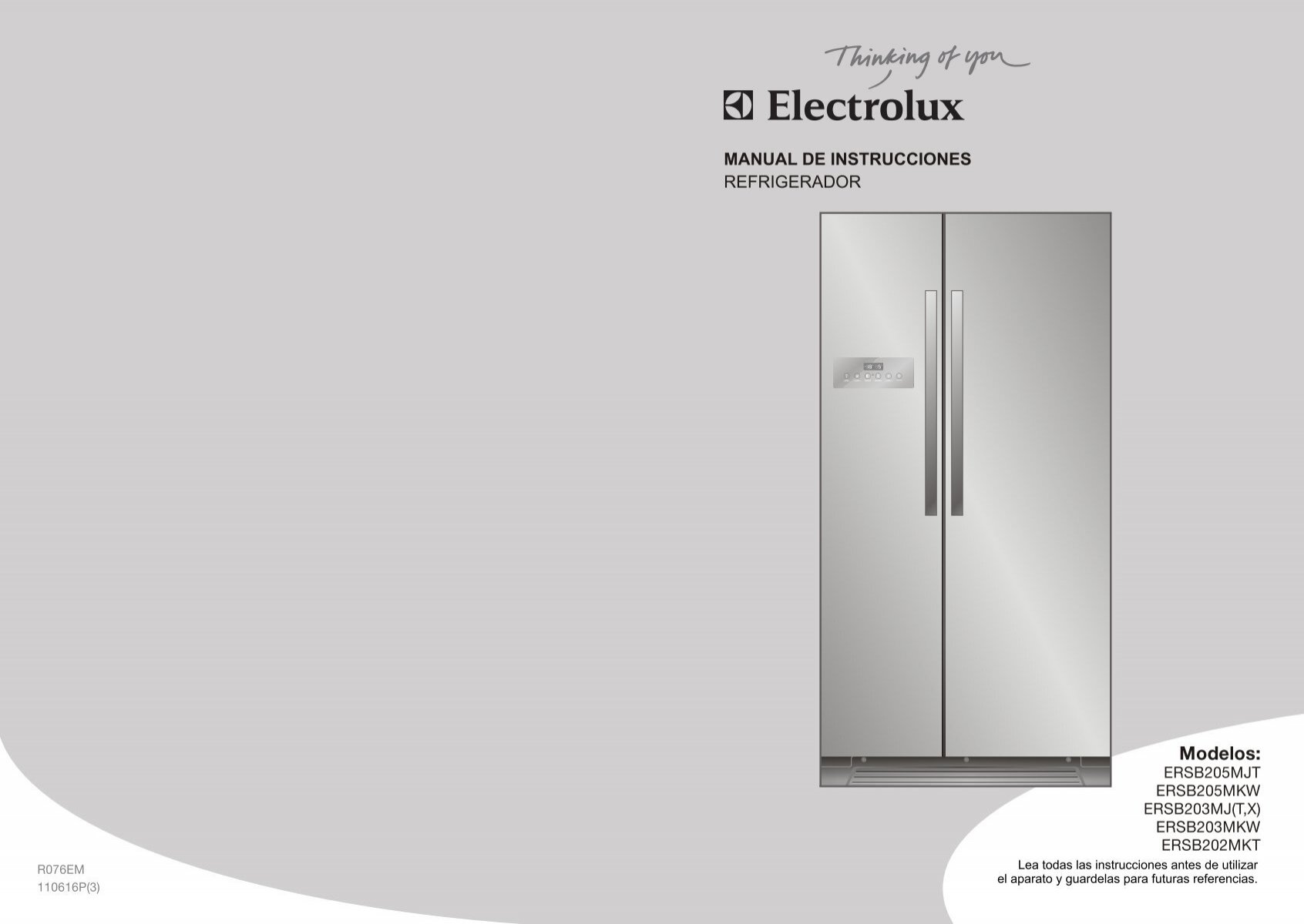 Refrigerador ERSB203MKW y ERSB203MJX - Electrolux