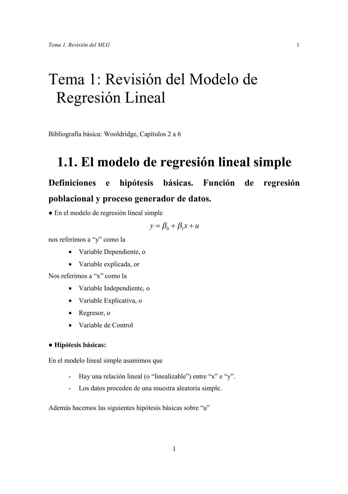 Tema 1: Revisión del Modelo de Regresión Lineal
