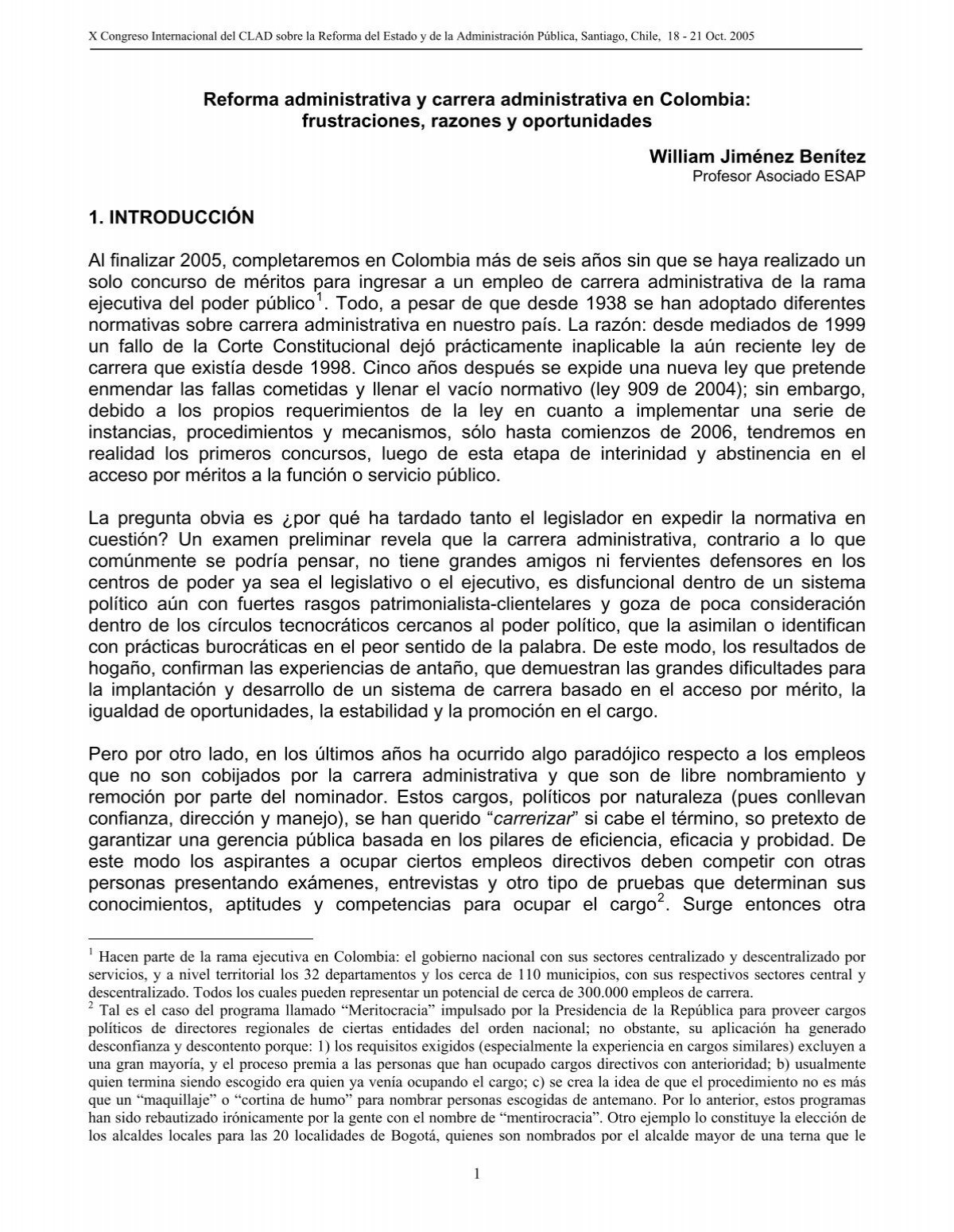 Reforma administrativa y carrera administrativa en Colombia