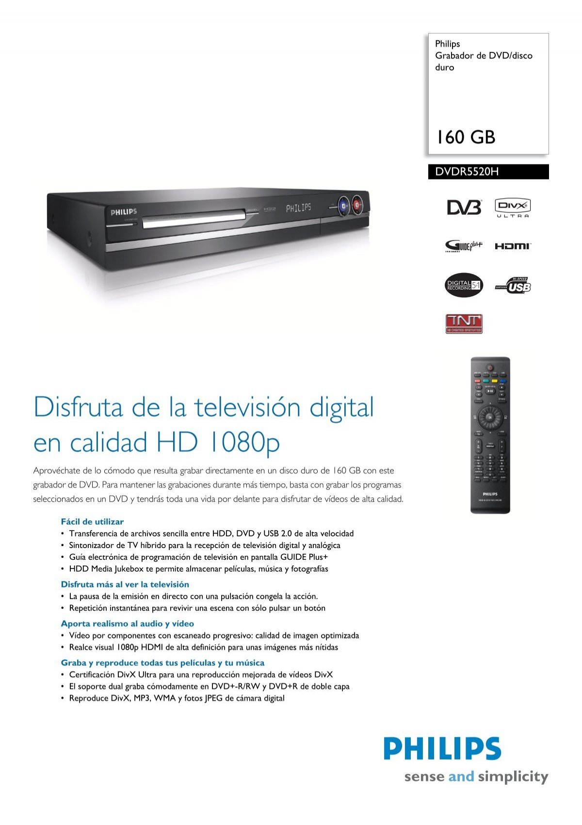 DVDR7260H/58 Philips Grabador de DVD/disco duro