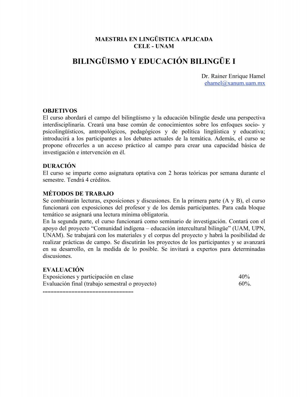 Bilinguismo Y Educacion Bilingue I Rainer Enrique Hamel