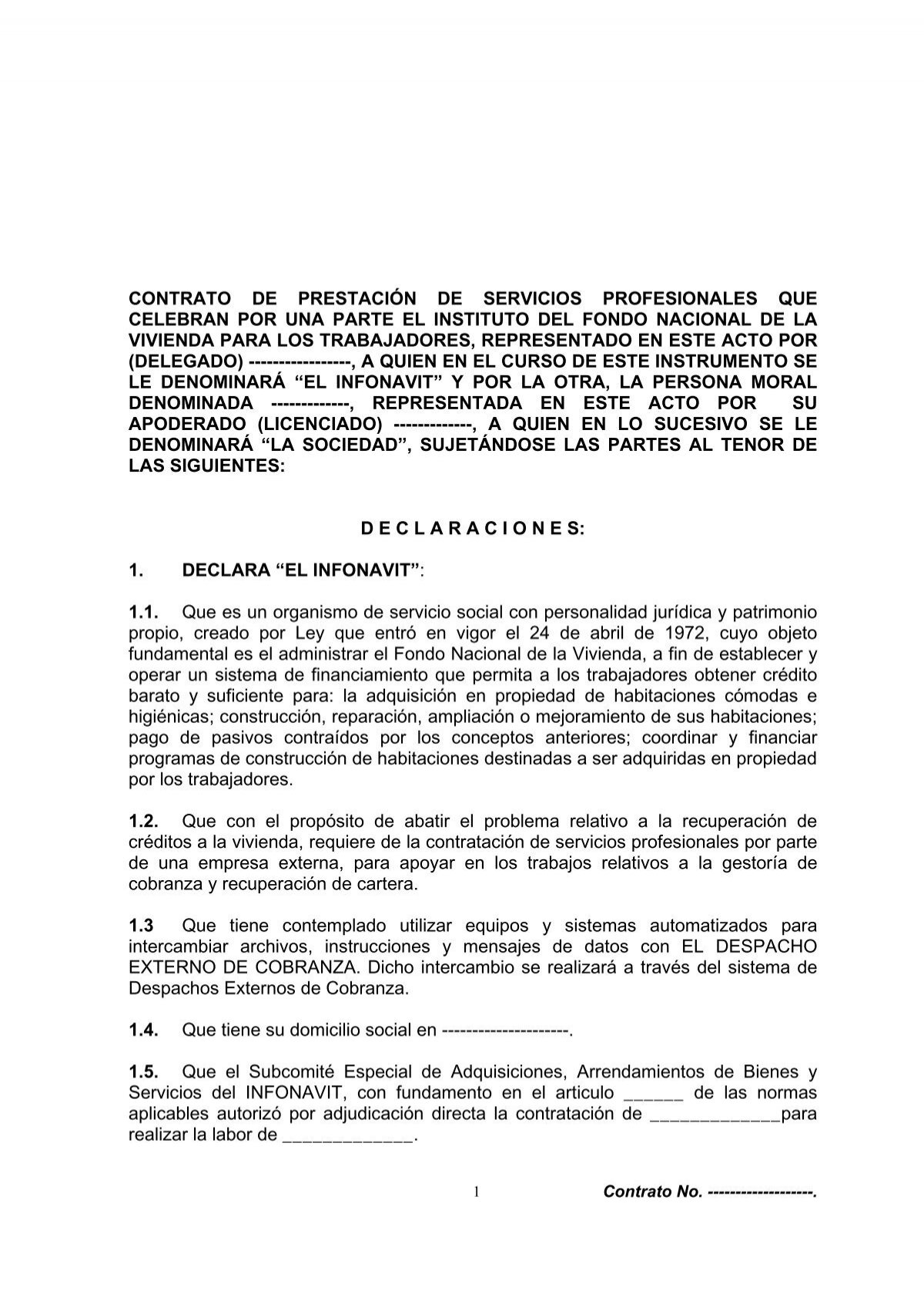 Modelo del Contrato de PrestaciÃ³n de Servicios ... - Infonavit