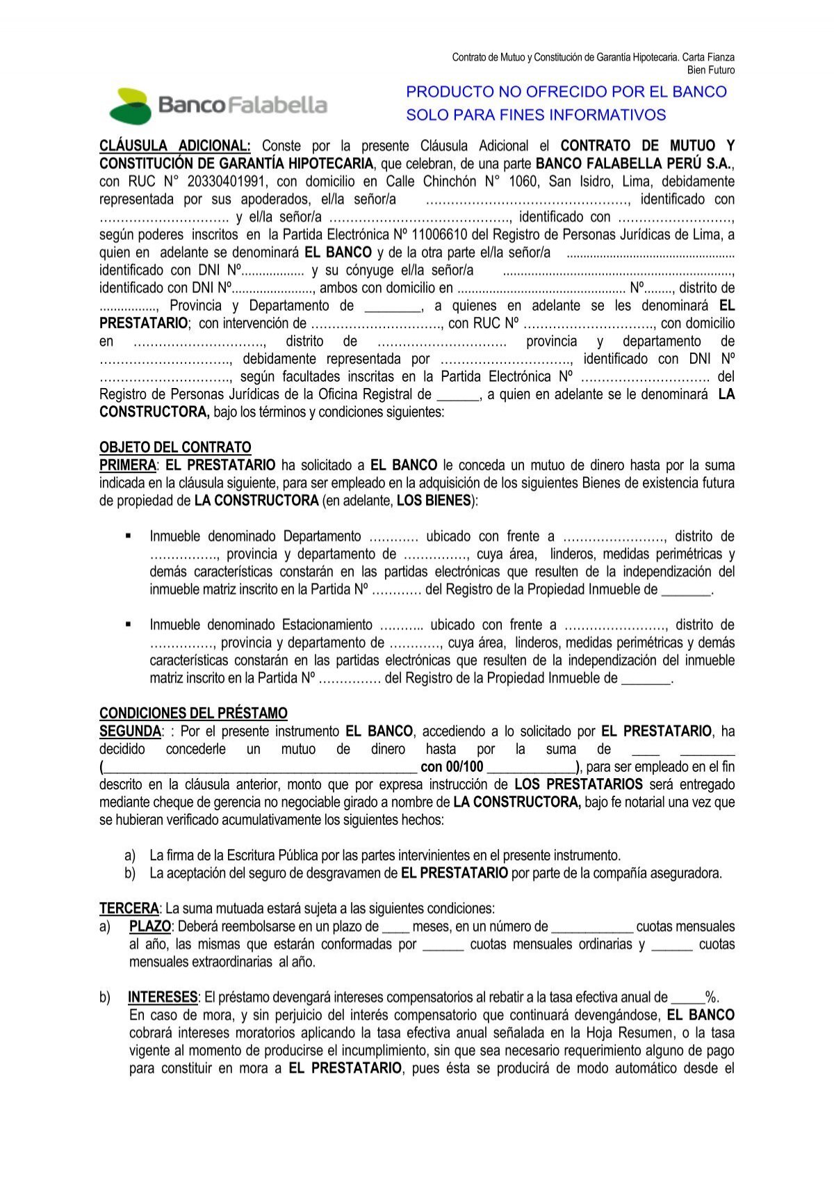 Contrato Hipotecario Carta Fianza - Banco Falabella