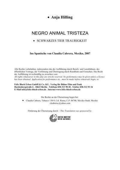 Anja Hilling - Negro Animal Tristeza