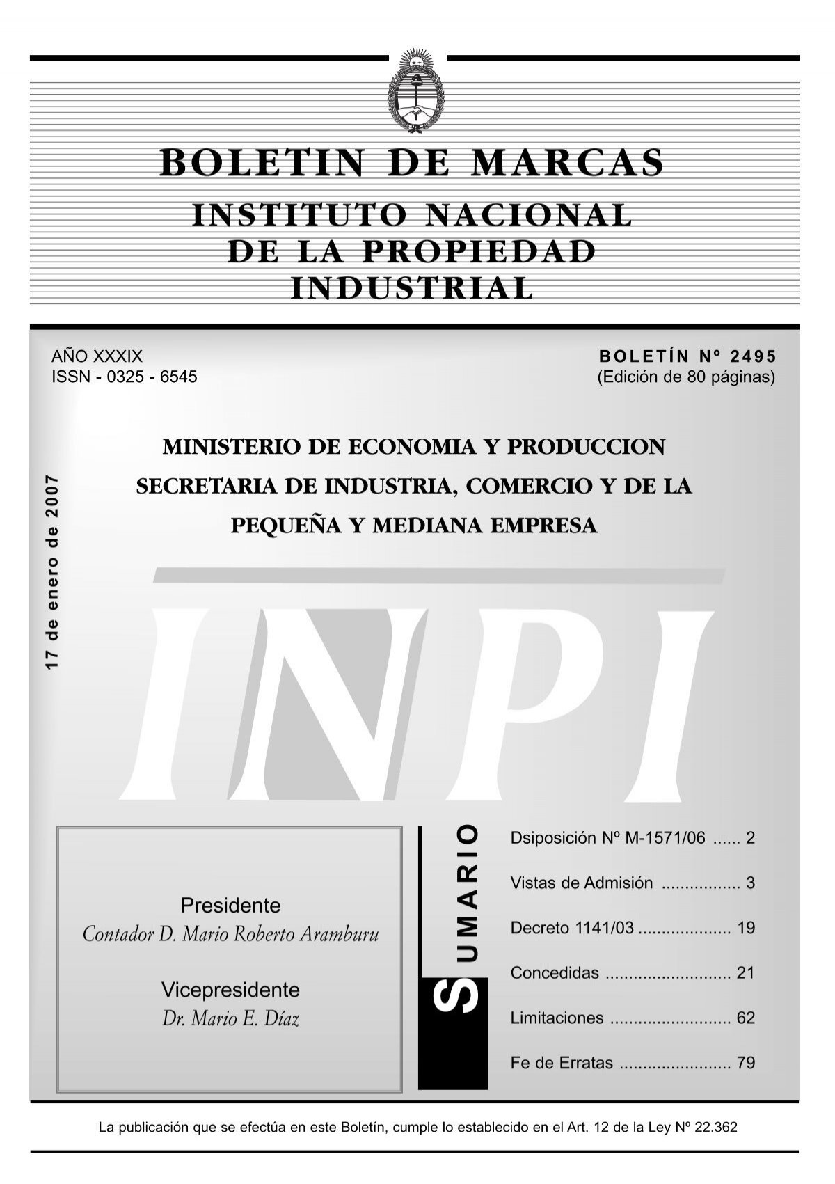 Marcas Concedidas 17-01-2007 - Instituto Nacional de la Propiedad