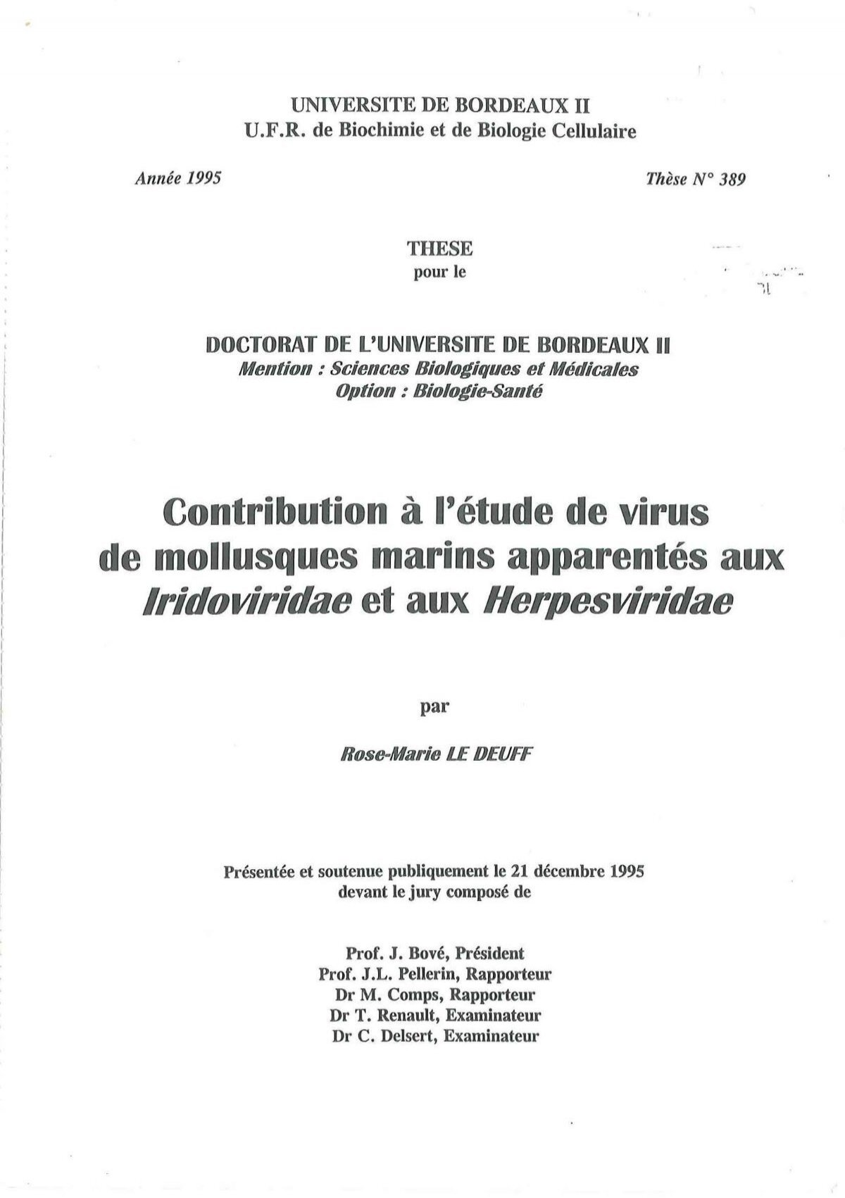 Contribution à l'étude de virus de mollusques marins apparentés