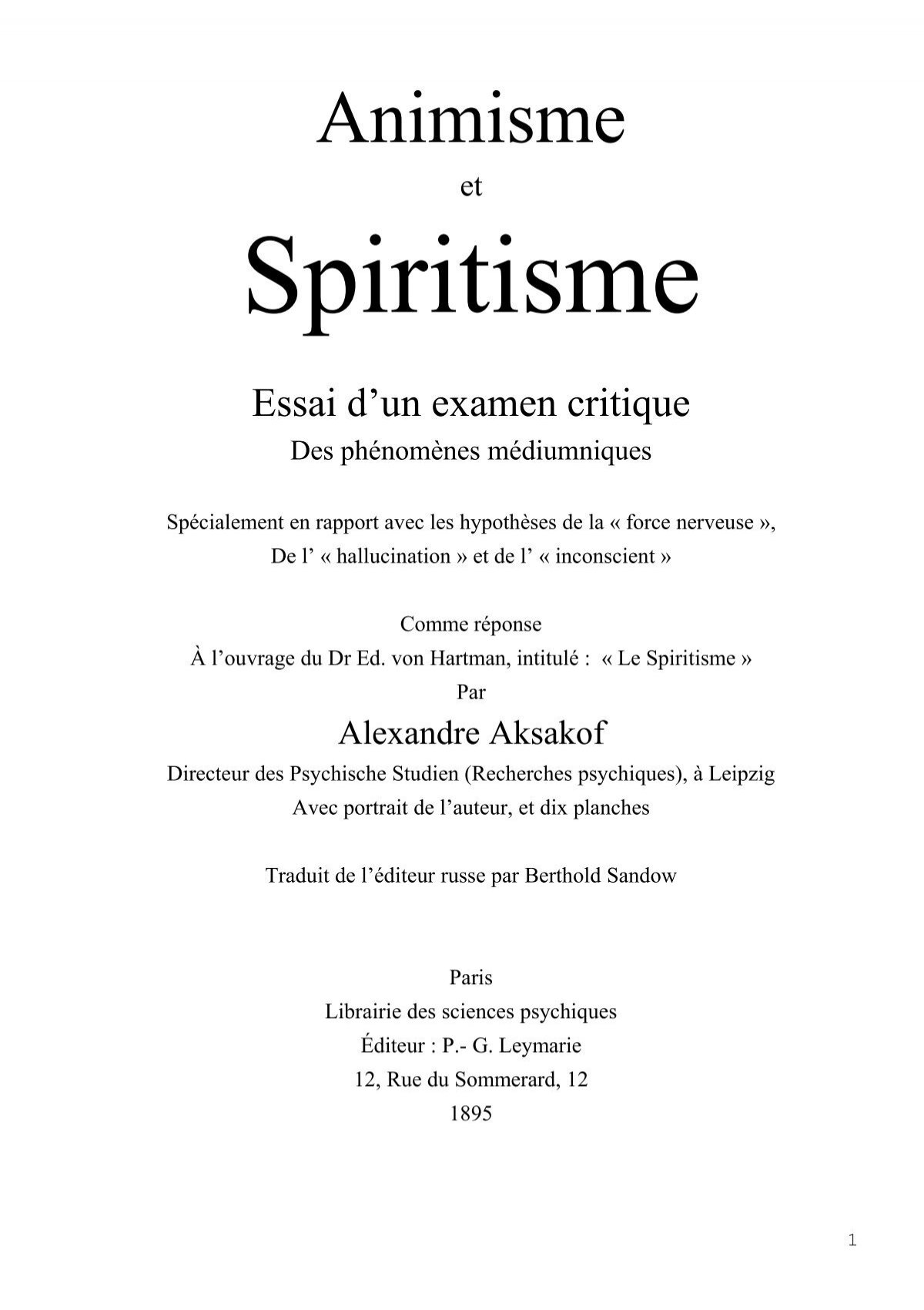 Animisme et Spiritisme - Médium