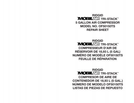 079027013093 Ridgid Strain Relief Tri-Stack 5 Gal Compressor OF50150TS 