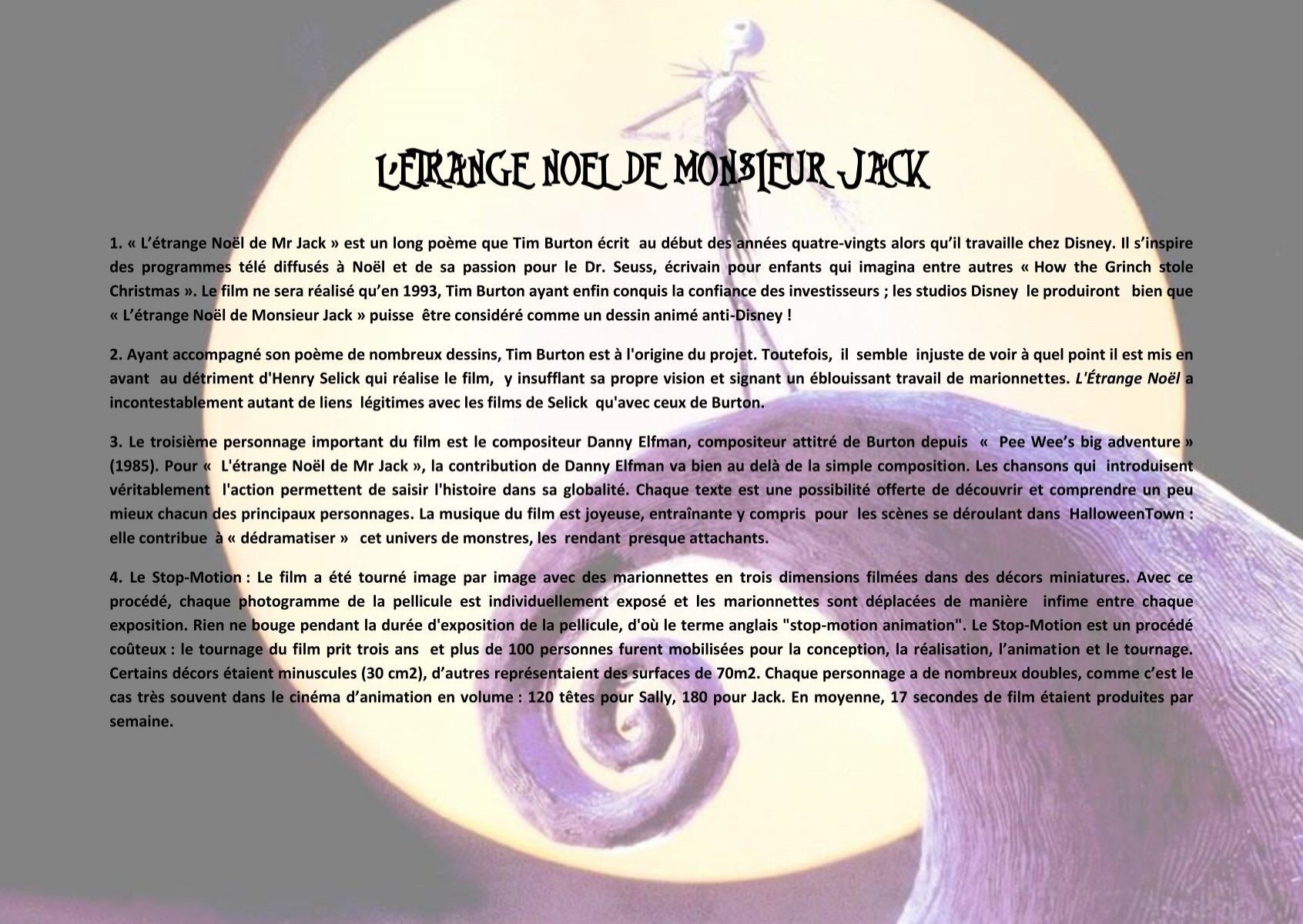 Projection L'étrange Noël de Monsieur Jack de Tim Burton