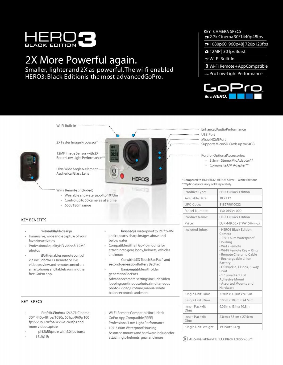 Gopro Hero3 Black Edition Data Sheet Pdf In Visible Lu