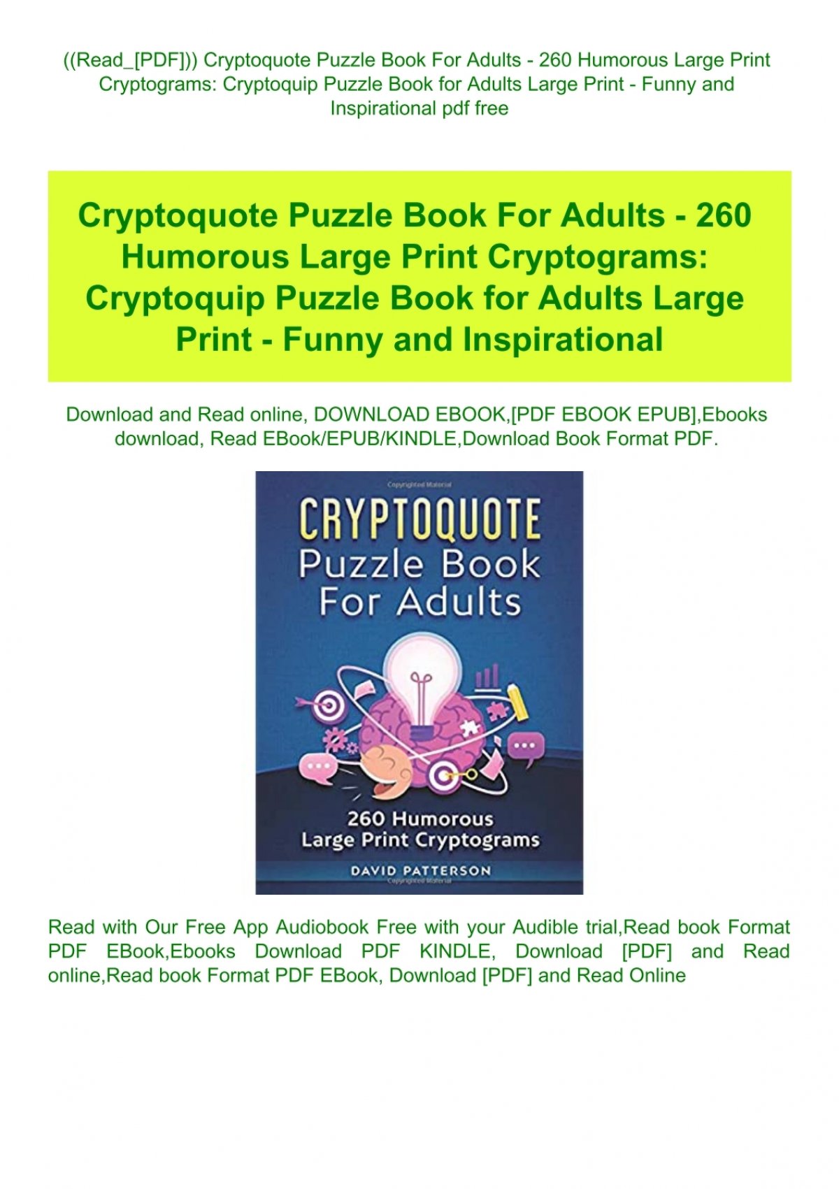 Read Pdf Cryptoquote Puzzle Book For Adults 260 Humorous Large Print Cryptograms Cryptoquip Puzzle Book For Adults Large Print Funny And Inspirational Pdf Free