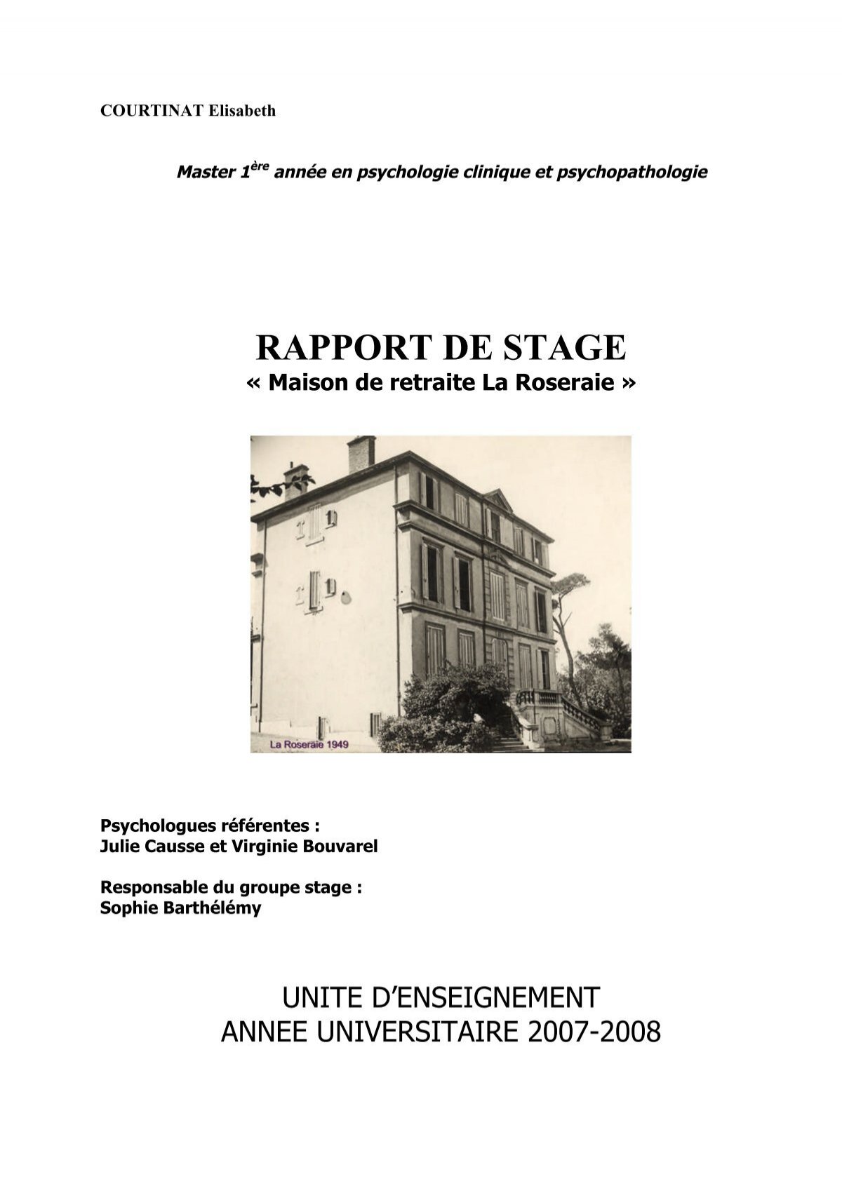Rapport De Stage Maison Retraite