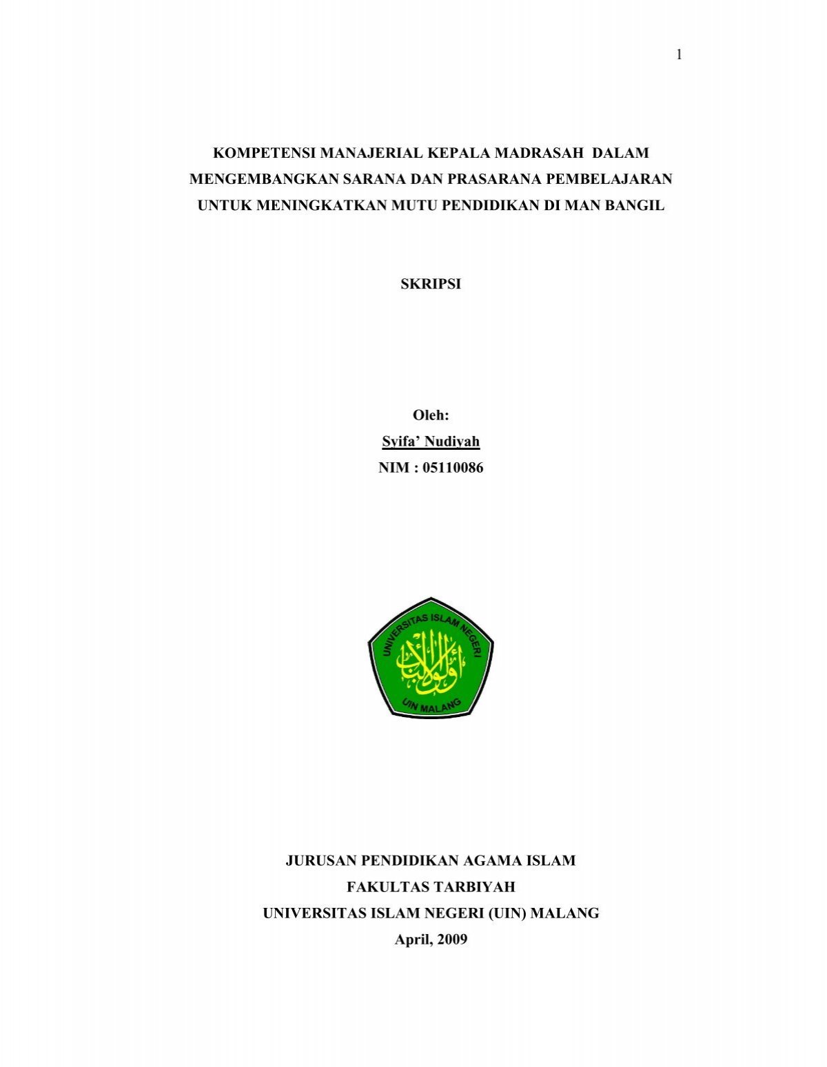 Contoh Proposal Skripsi Pendidikan Agama Islam Kuantitatif Pdf