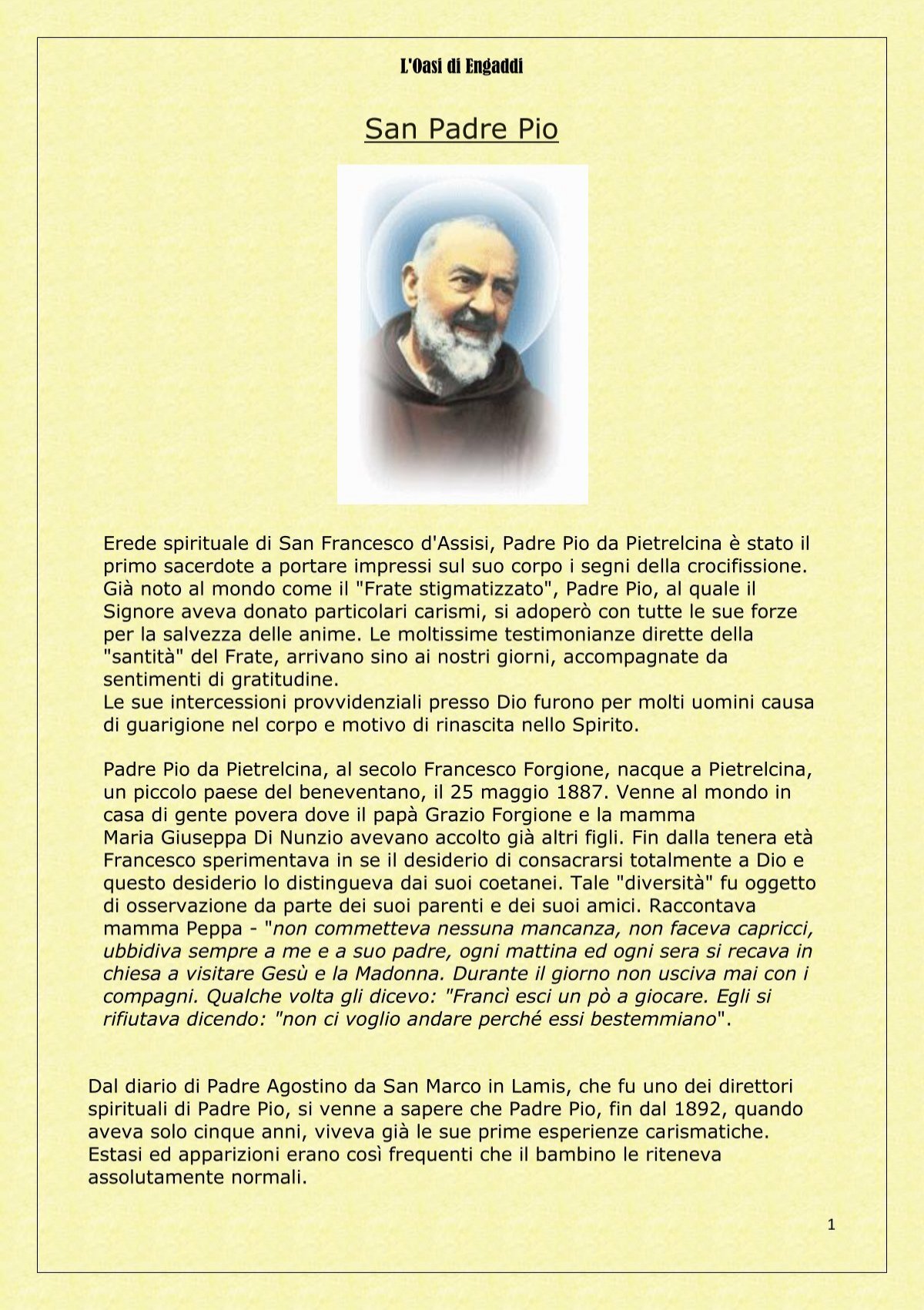 San Padre Pio L Oasi Di Engaddi
