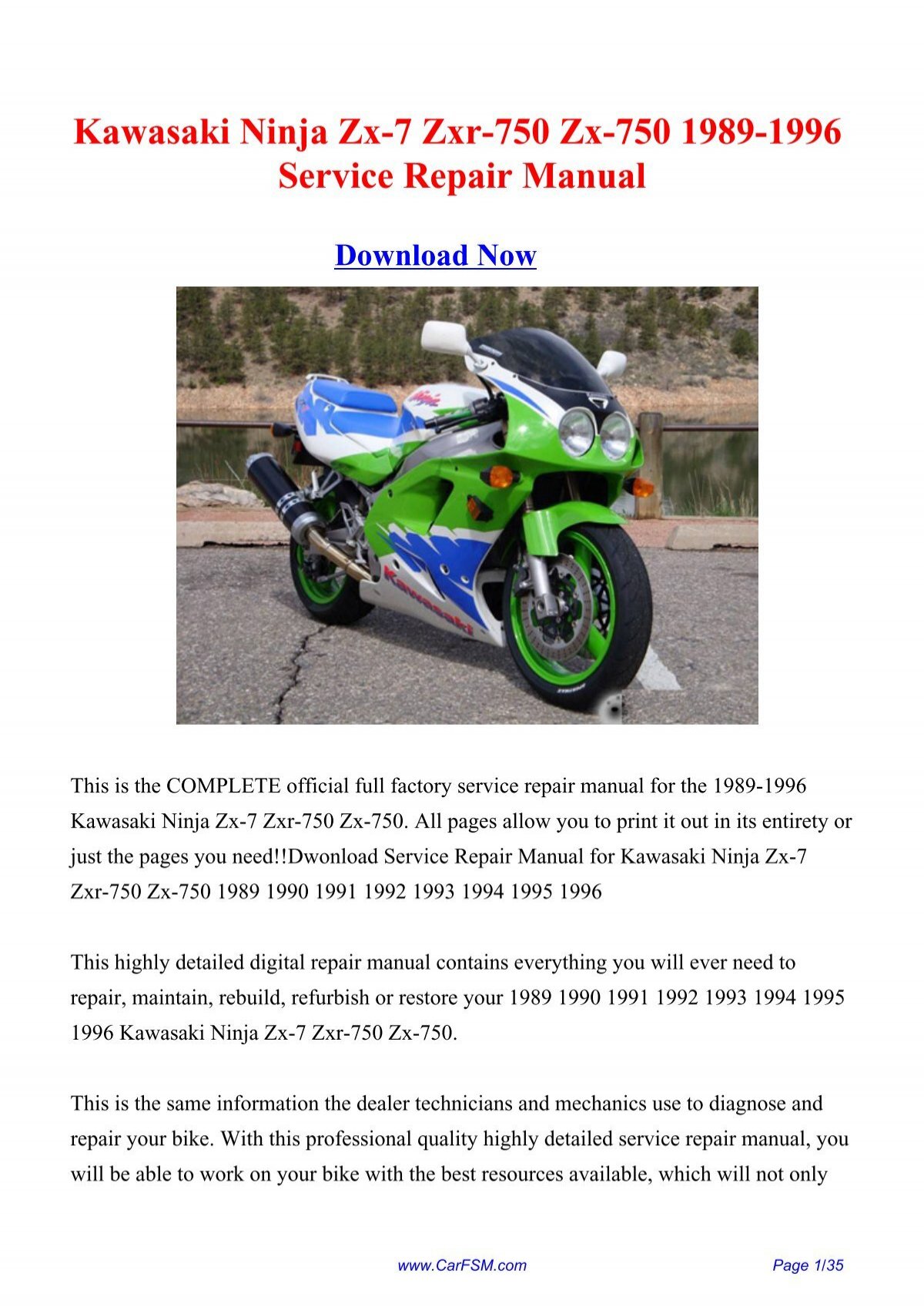 1989-1996 Kawasaki Ninja Zxr-750 Zx-750 ... - Repair manual