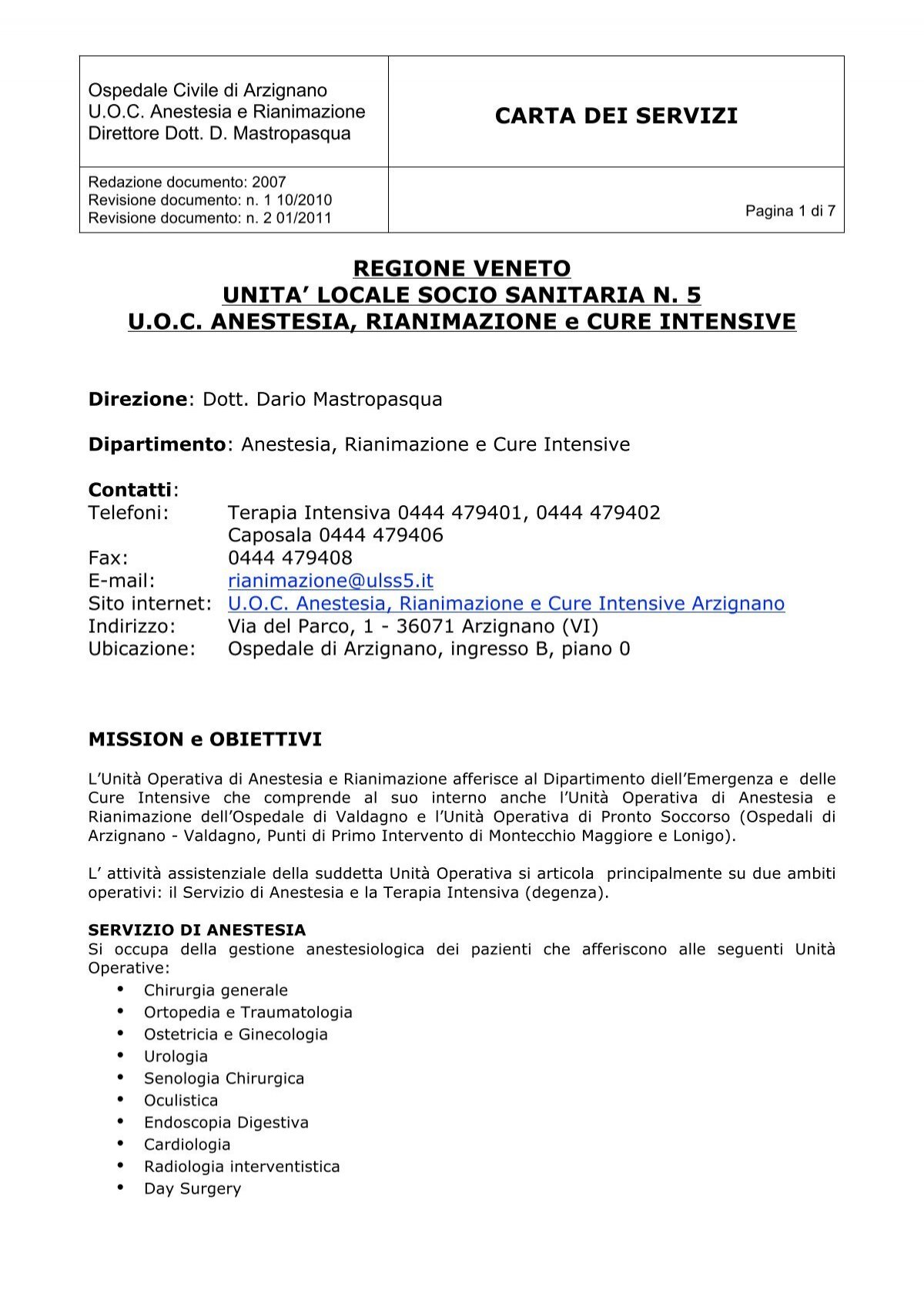 Carta Dei Servizi Regione Veneto Unita Locale Ulss5