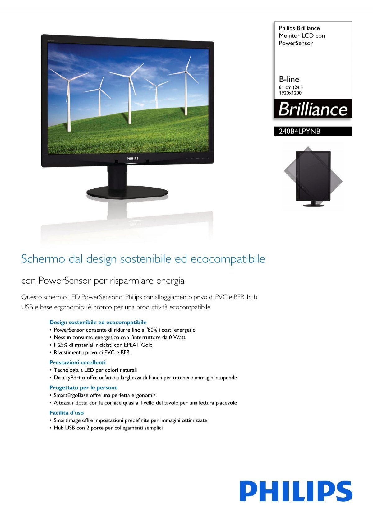 Philips Brilliance Monitor Lcd Con Powersensor Scheda Tecnica Ita