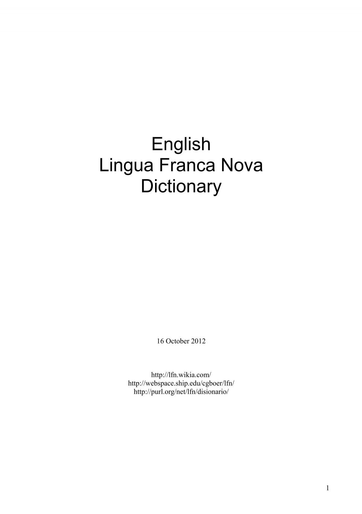 English Lingua Franca Nova Dictionary