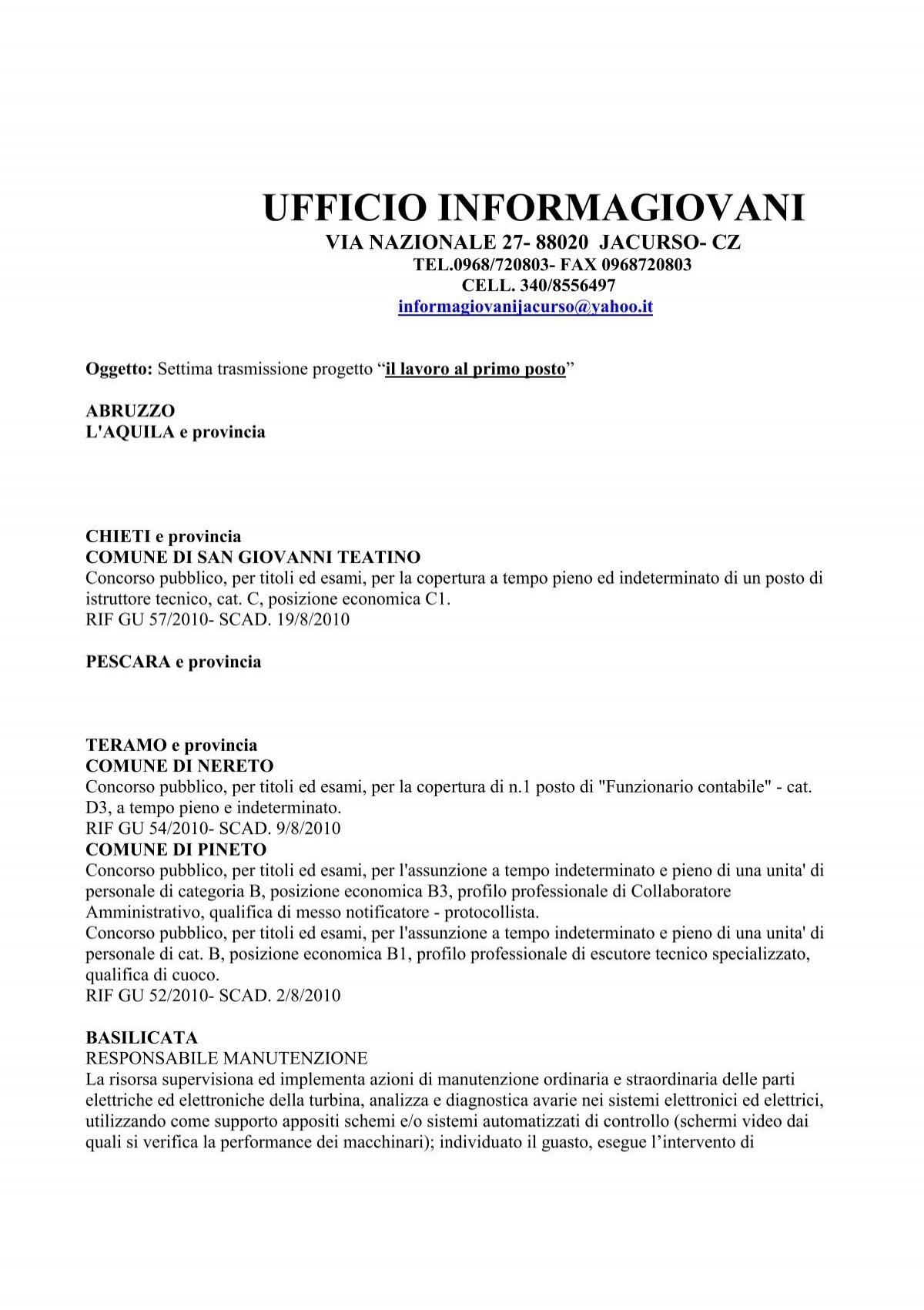 Ufficio Informagiovani Comune Di Giffoni Valle Piana
