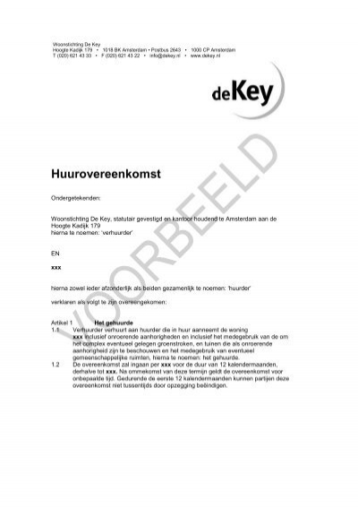 noedels Zuigeling Broek voorbeeld van het huurcontract (PDF) - Woonstichting De Key
