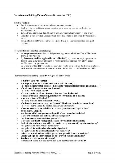 vat Van toepassing zijn Toezicht houden Docentenhandleiding Vooruit! (versie 10 november 2011 ... - NT2.nl