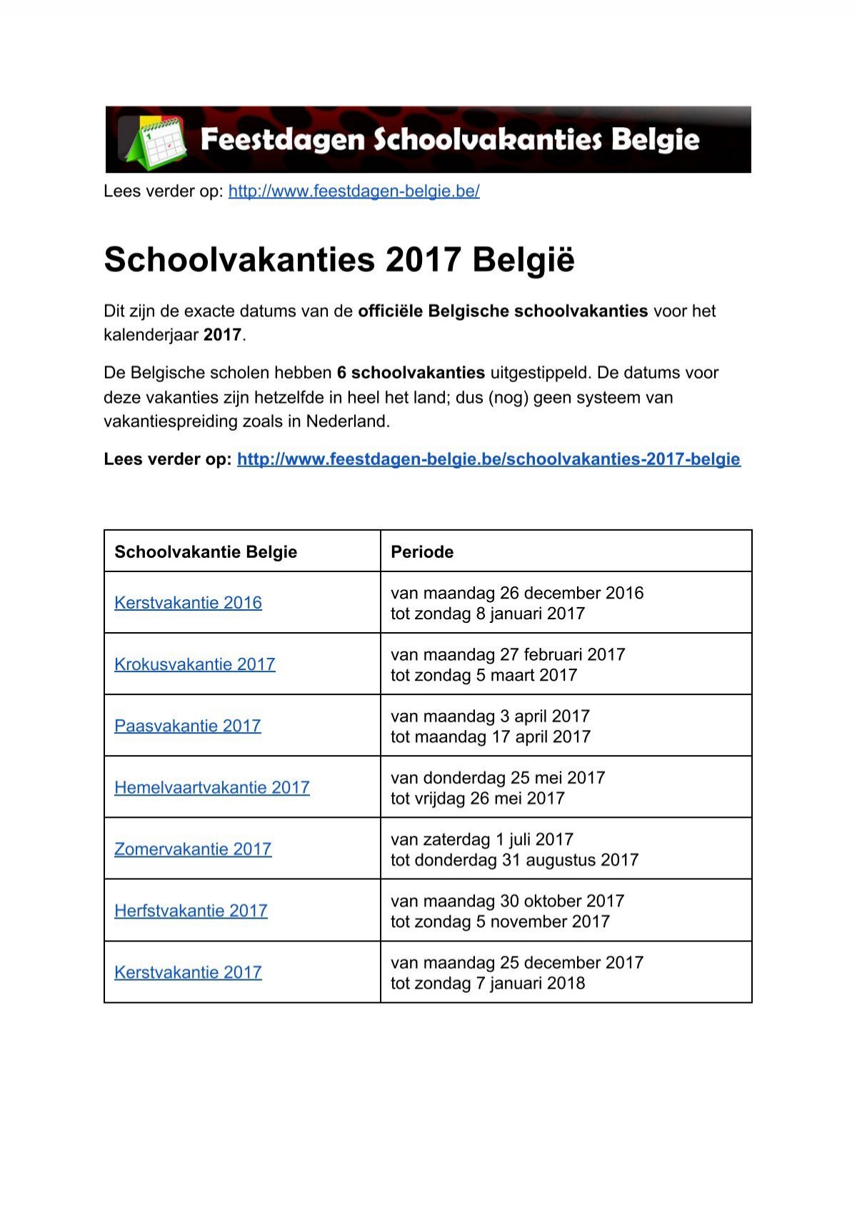 Boost Carry Patch Schoolvakanties 2017 Belgie - Exacte datums op kalender