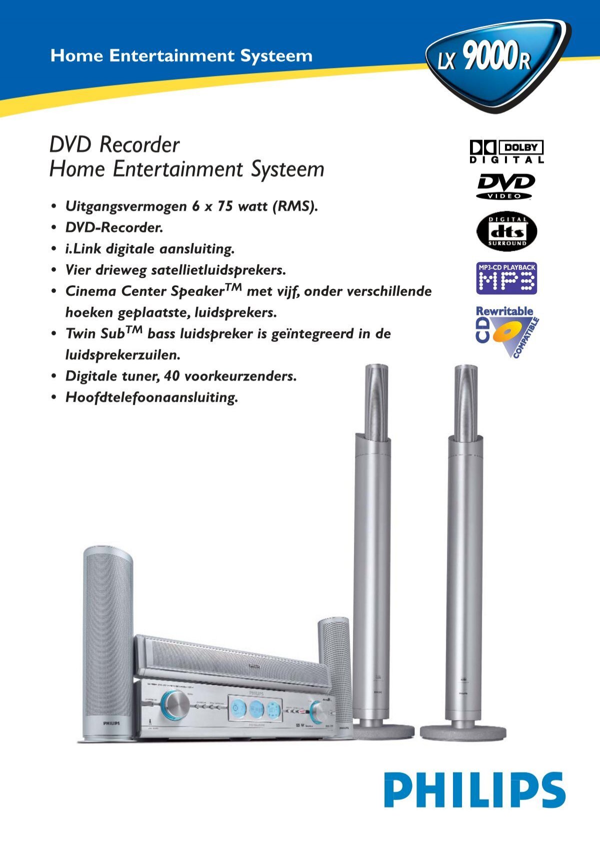 altijd petticoat hoek DVD Recorder Home Entertainment Systeem LX 9000R LX ... - Philips