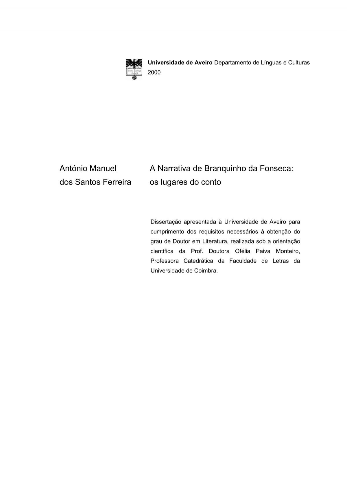 António Manuel dos Santos Ferreira A Narrativa de - Repositório