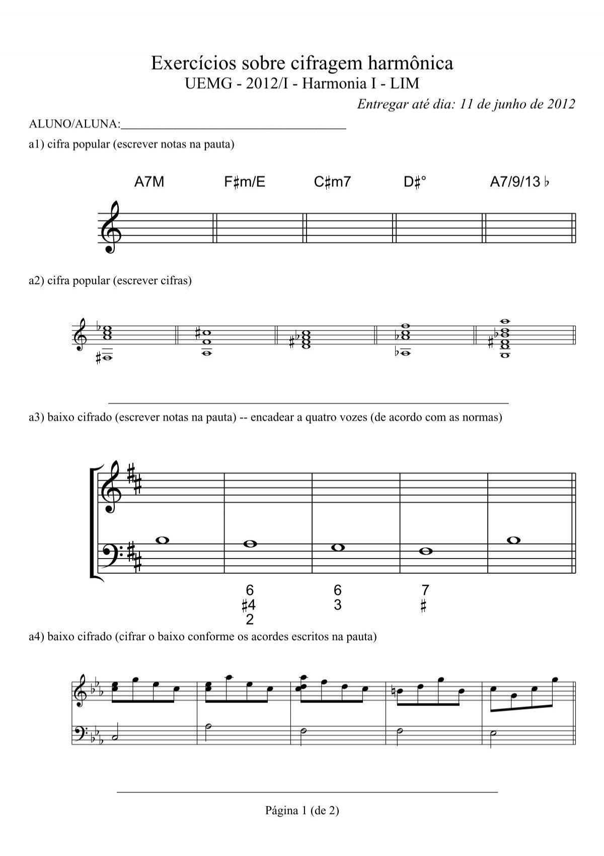 Cifra musical Cifra musical, Exercícios Matérias técnicas
