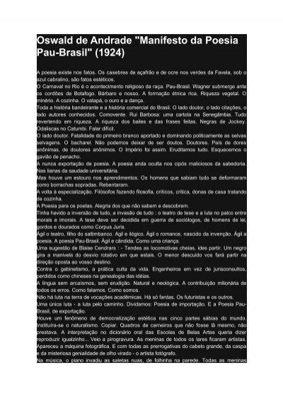 Oswald de Andrade "Manifesto da Poesia Pau-Brasil" - La