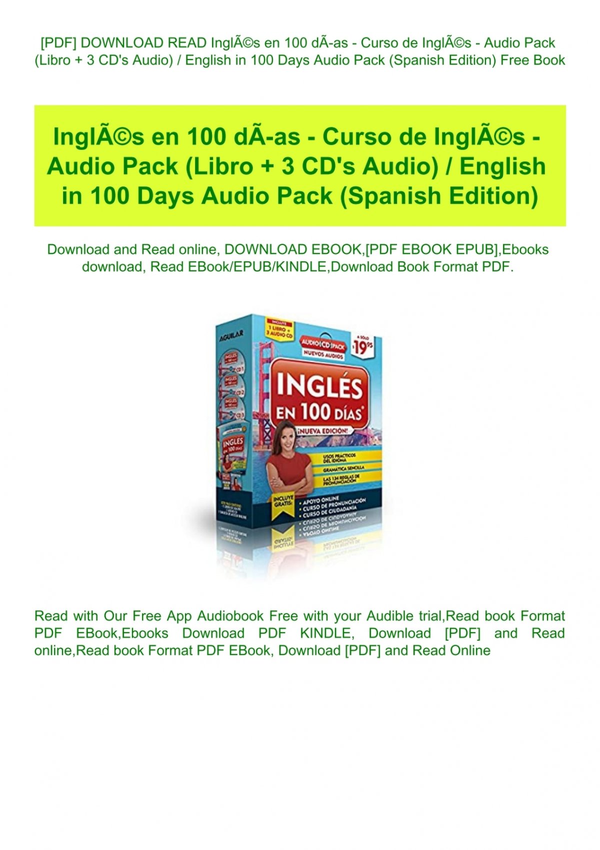 Pdf Download Read Inglaƒa C S En 100 Daƒaas Curso De Inglaƒa C S Audio Pack Libro 3 Cd Amp 039 S Audio English In 100 Days Audio Pack Spanish Edition Free Book
