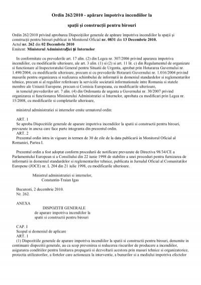 Completeaza Spatiile Libere Cu Informatii Selectate Din Text Ordin 262/2010 - apărare împotriva incendiilor la spaţii şi construcţii ...