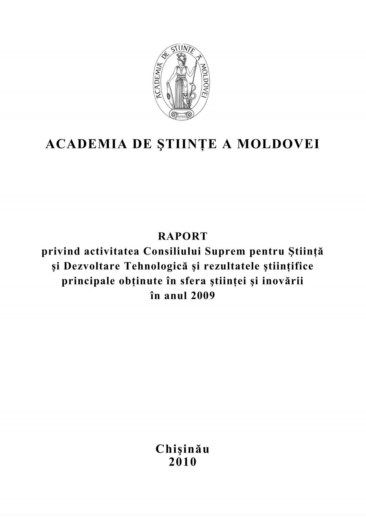 Raport Cssdt 2009 Academia De Stiinţe A Moldovei