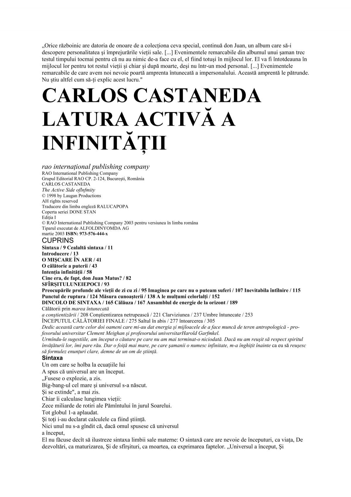 Carlos Castaneda Latura Activă A Infinităţii Ideaticabluescafe