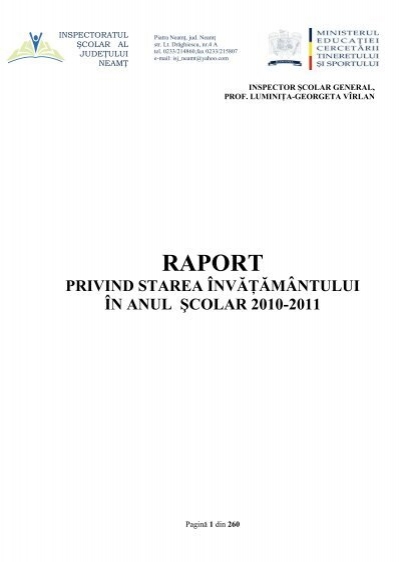 border moisture West Raport 2010 -2011 .pdf - Inspectoratul Åžcolar al JudeÅ£ului NeamÅ£
