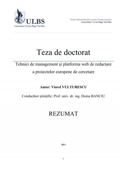 Nod Swiss Lazy Teza de doctorat - Doctorate ULBS - &quot;Lucian Blaga&quot; din Sibiu