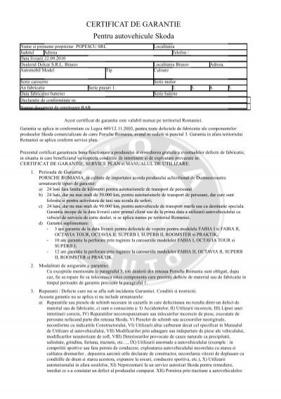 Taxpayer Morse code merger CERTIFICAT DE GARANTIE Pentru autovehicule Skoda - Delcar