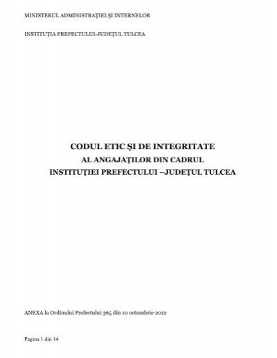 Nylon Preconception concern Codul etic si de integritate al angajatilor - Prefectura JudeÅ£ului Tulcea