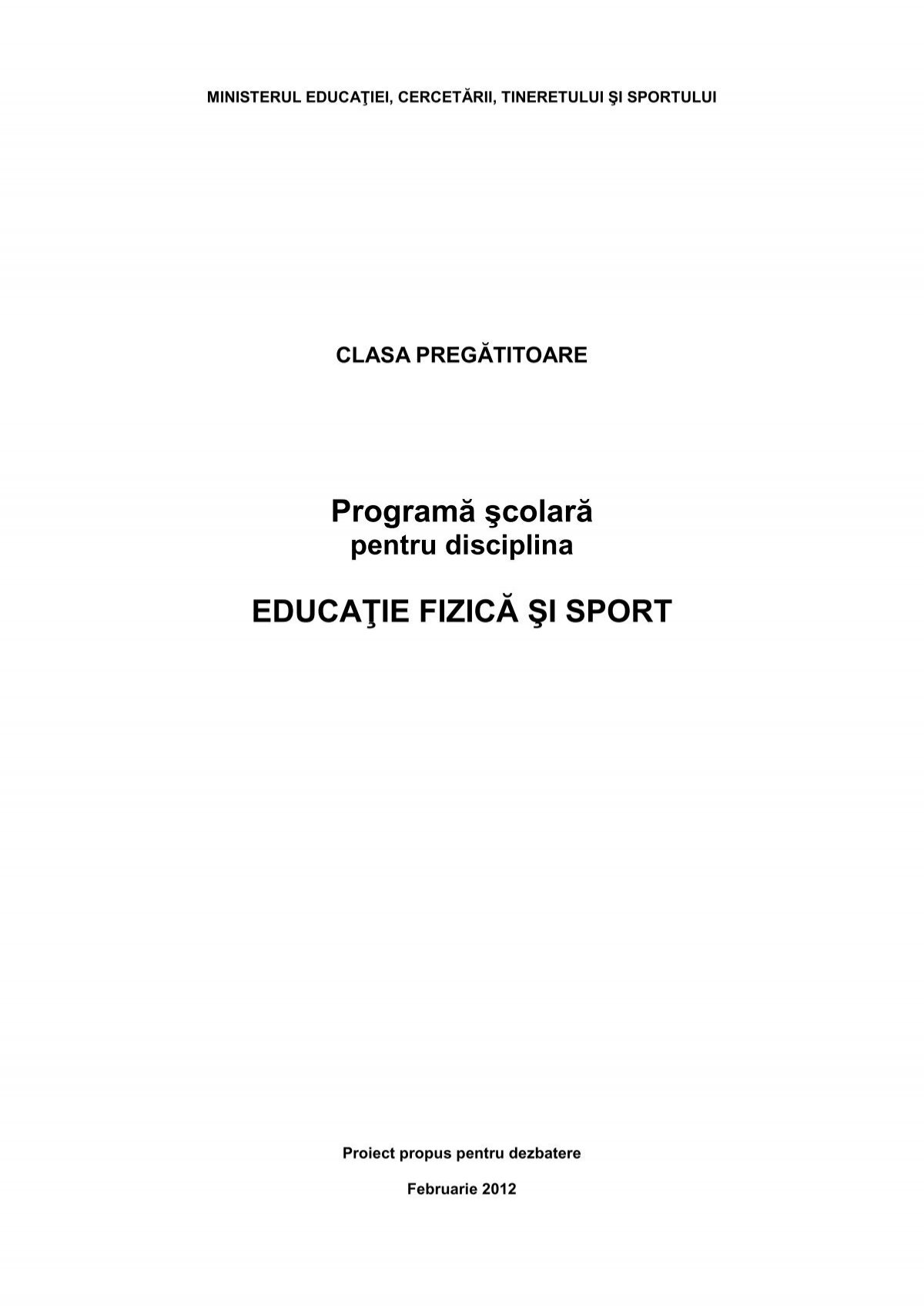 Programă Scolară Educaţie Fizică Si Sport Clasa Pregatitoare