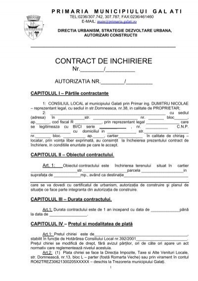Model Contract De Inchiriere